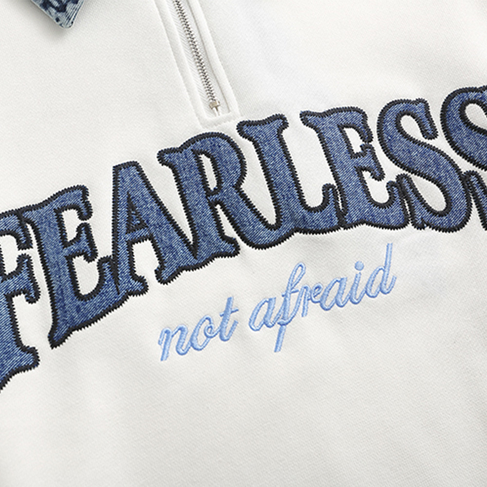 Retro Half-Zip Denim Lapel Pullover Sweatshirt