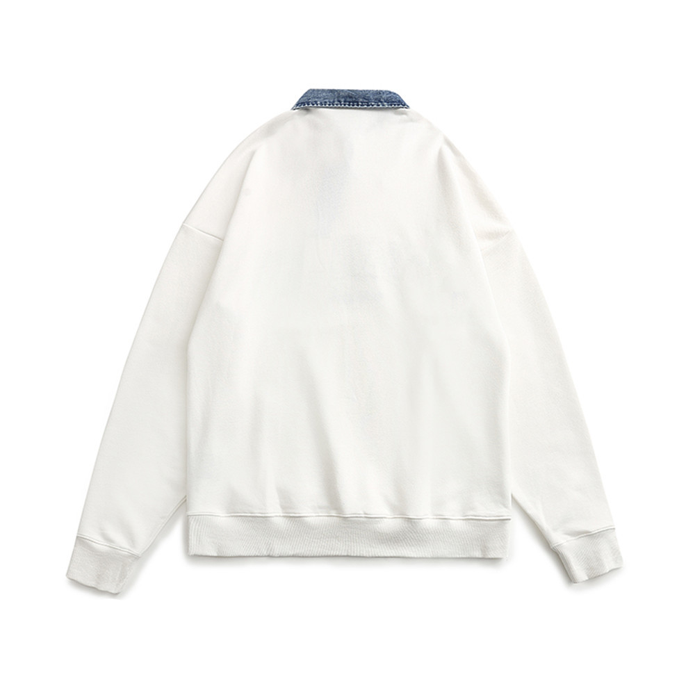 Retro Half-Zip Denim Lapel Pullover Sweatshirt
