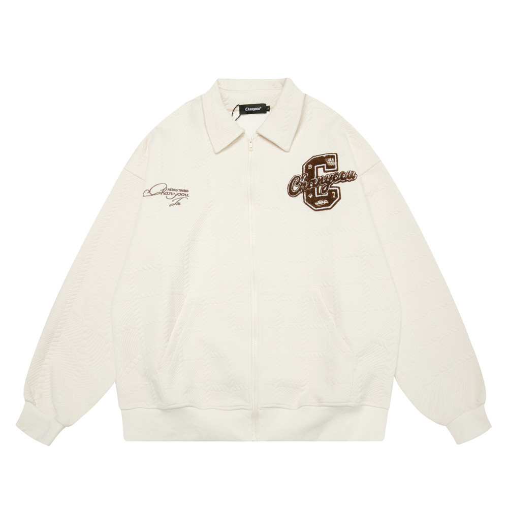 Simple Embroidered Letters Lapel Cardigan Sweatshirt