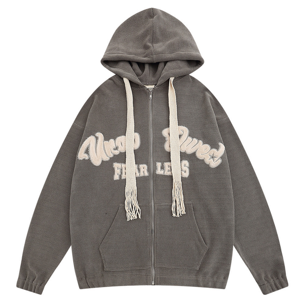 Sweatshirt-Plush Patch Embroidered Letters Hooded