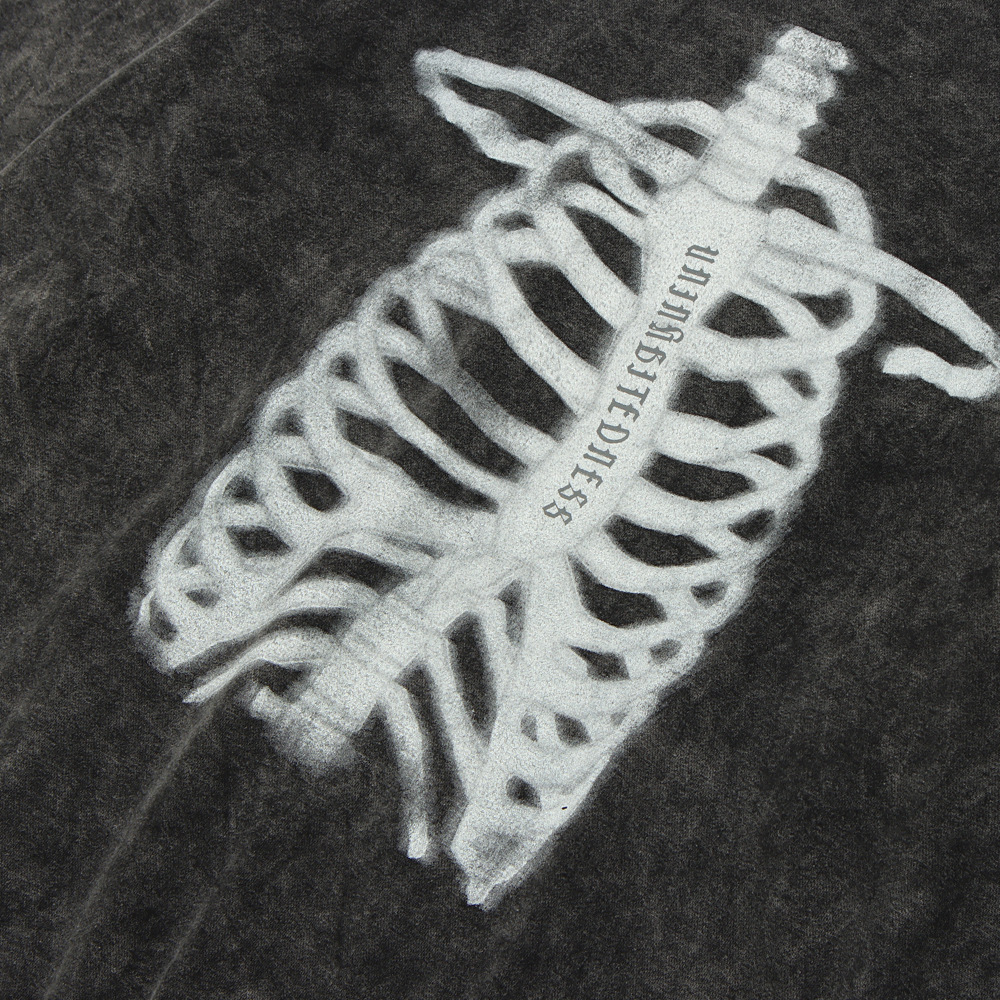 Washed And Aged Loose Skeleton Print Hooded Sweatshirt