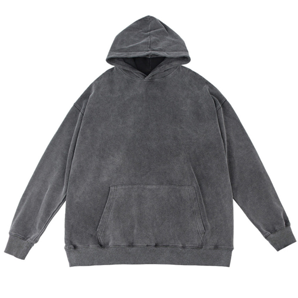 Washed And Aged Solid Color Hooded Sweatshirt