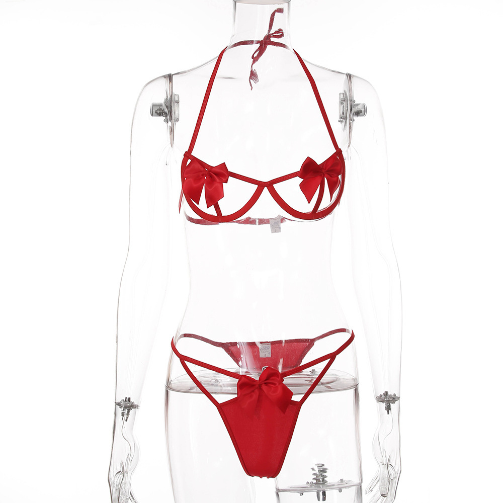 Bow Tie Three-Point Sexy Breast Exposure Erotic Lingerie