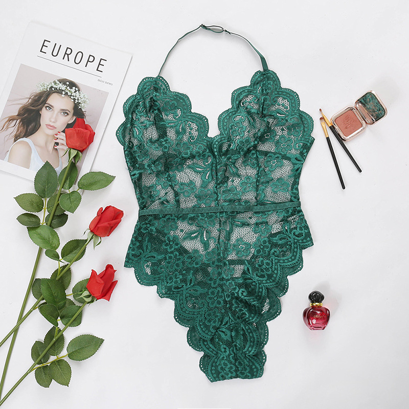 Deep V Female Neckline Backless Lace Jumpsuit