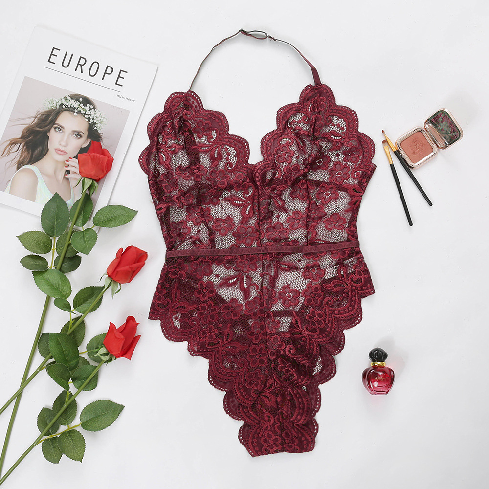 Deep V Female Neckline Backless Lace Jumpsuit