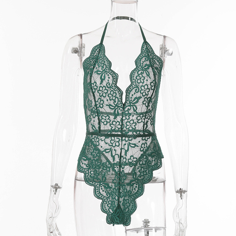 Deep V Female Neckline Backless Lace Jumpsuit