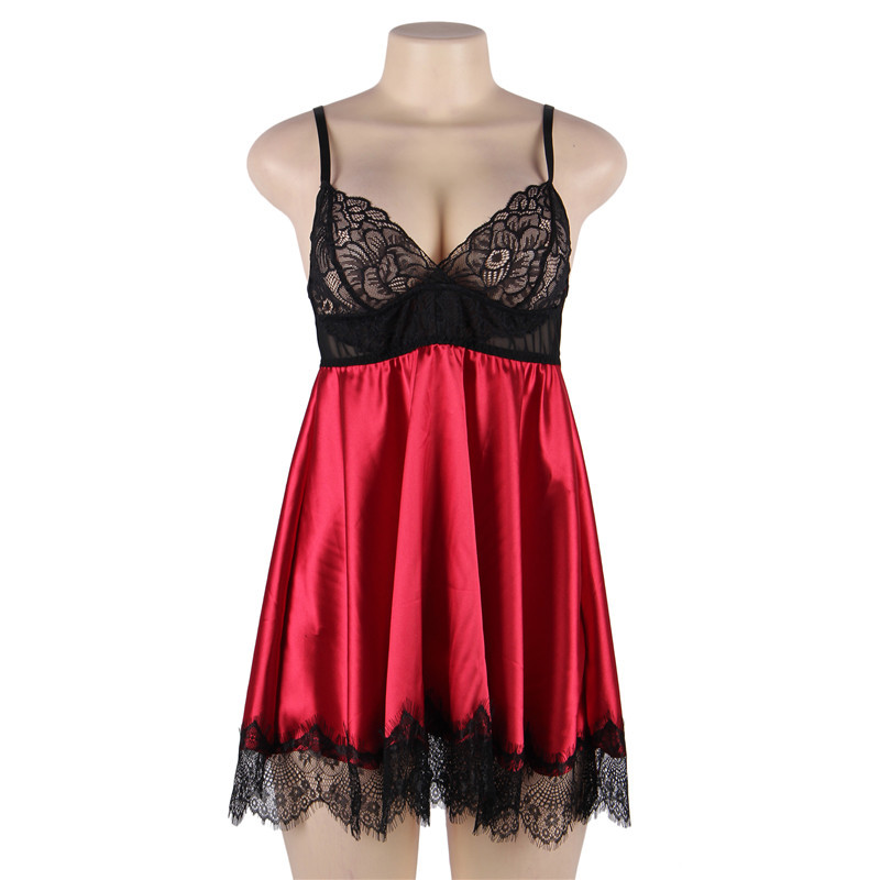 Erotic Lingerie Lace Splicing See-Through Nightgown