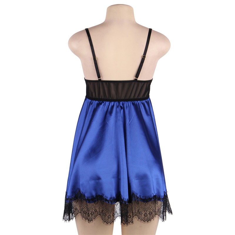 Erotic Lingerie Lace Splicing See-Through Nightgown