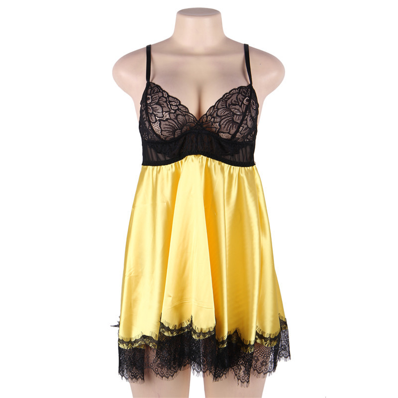 Erotic Lingerie Lace Splicing See-Through Nightgown