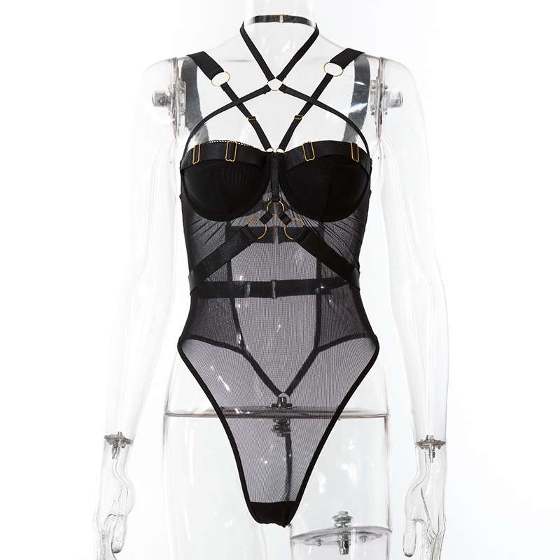 Mesh Breathable Three-Point Straps Erotic Jumpsuit