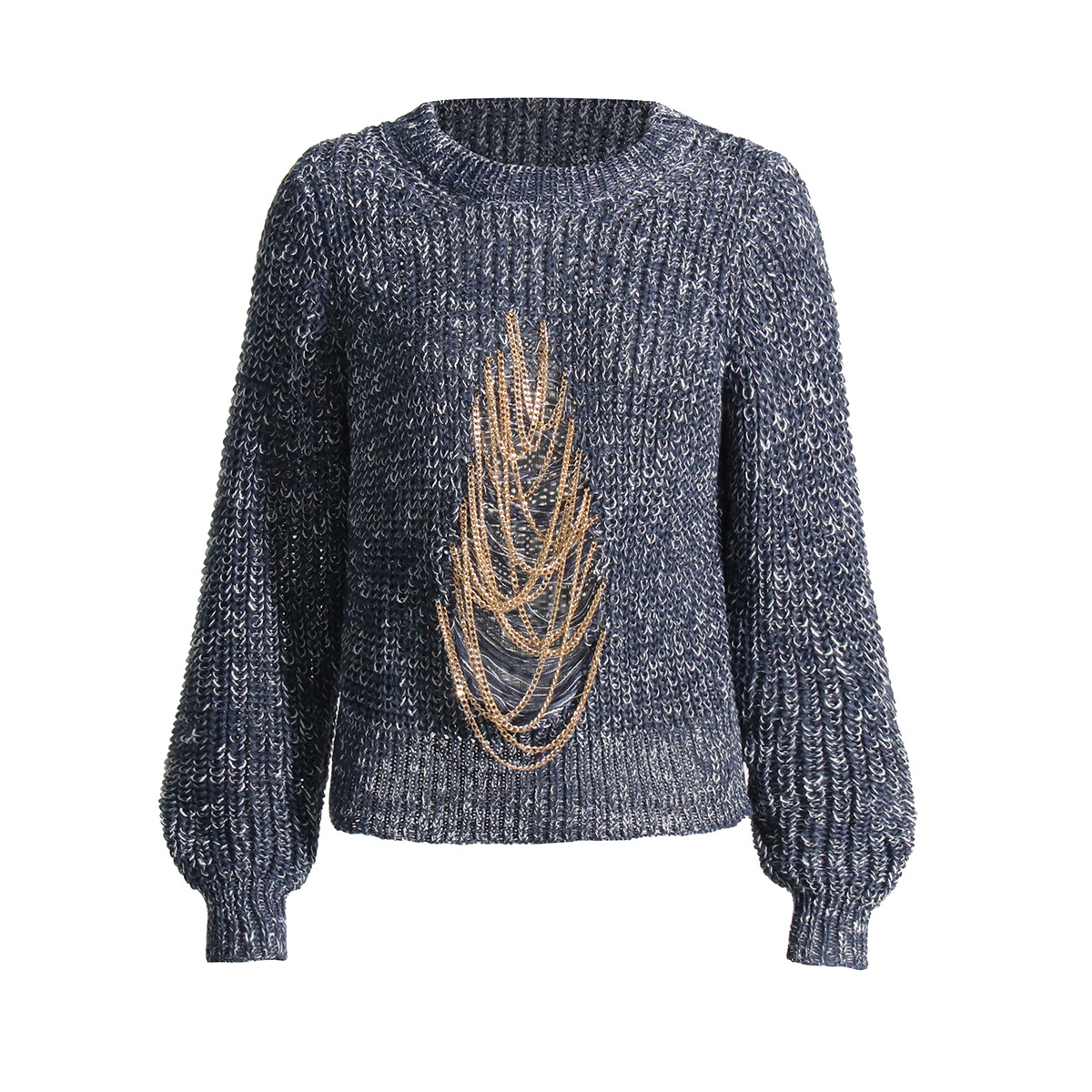 Pullover Long Sleeve Torn Chain Sweater