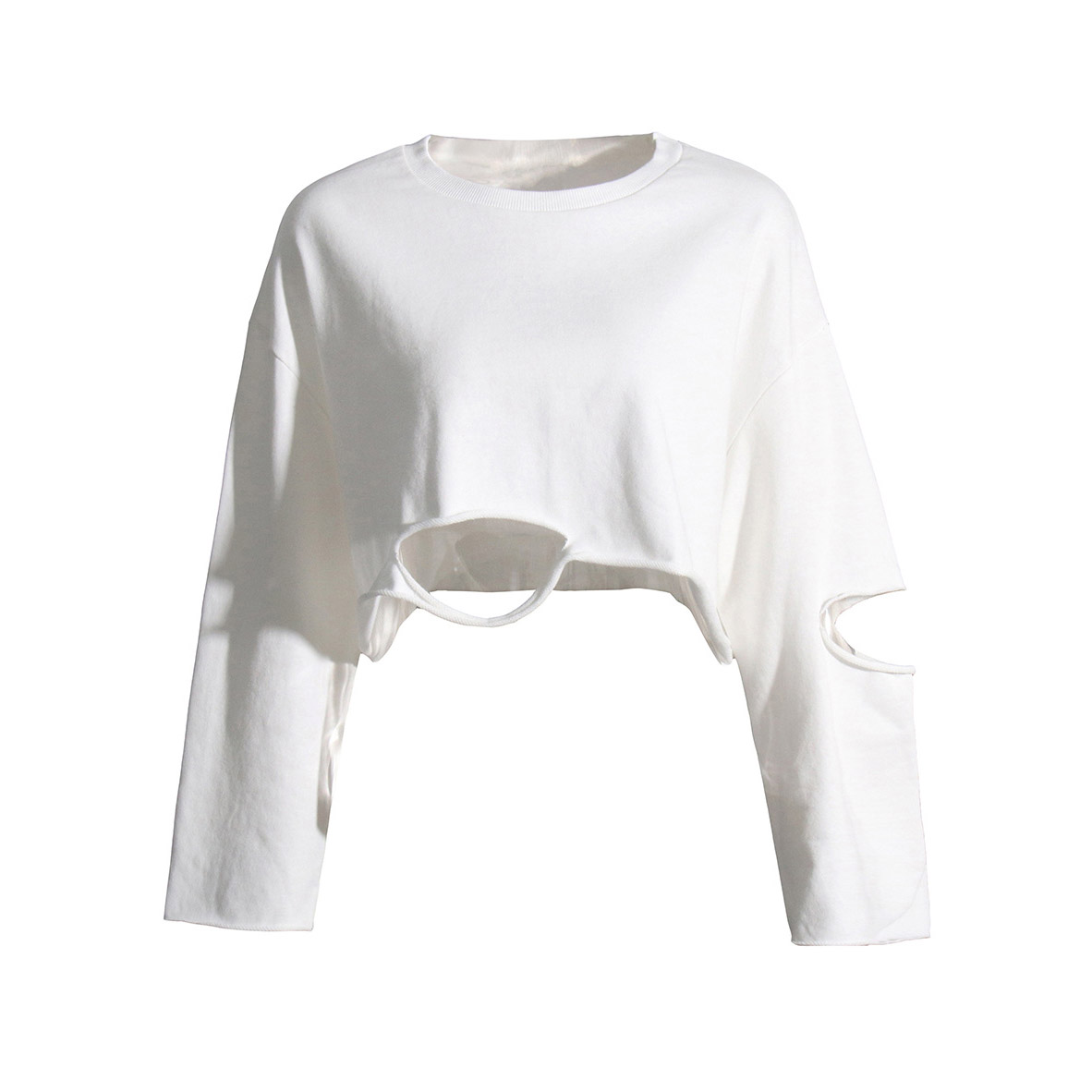 Pullover Sweatshirt Round Neck Long Sleeve Hollow Hole Short Top