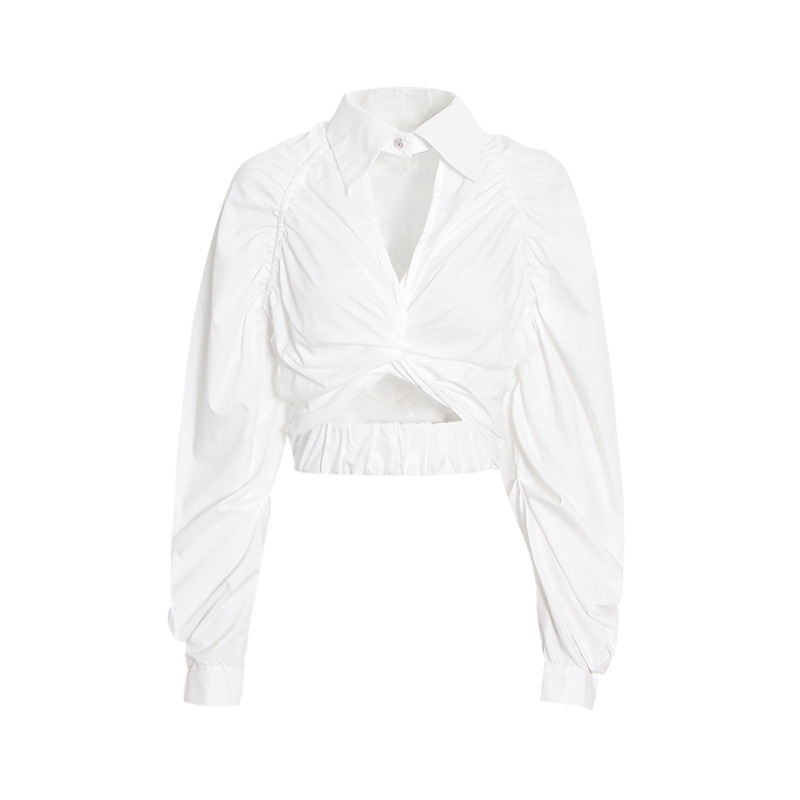 Spring And Summer New Pleated Twist Knot Lapel Shirt