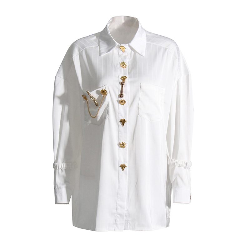 Solid Color Irregular Button Decorated Shirt