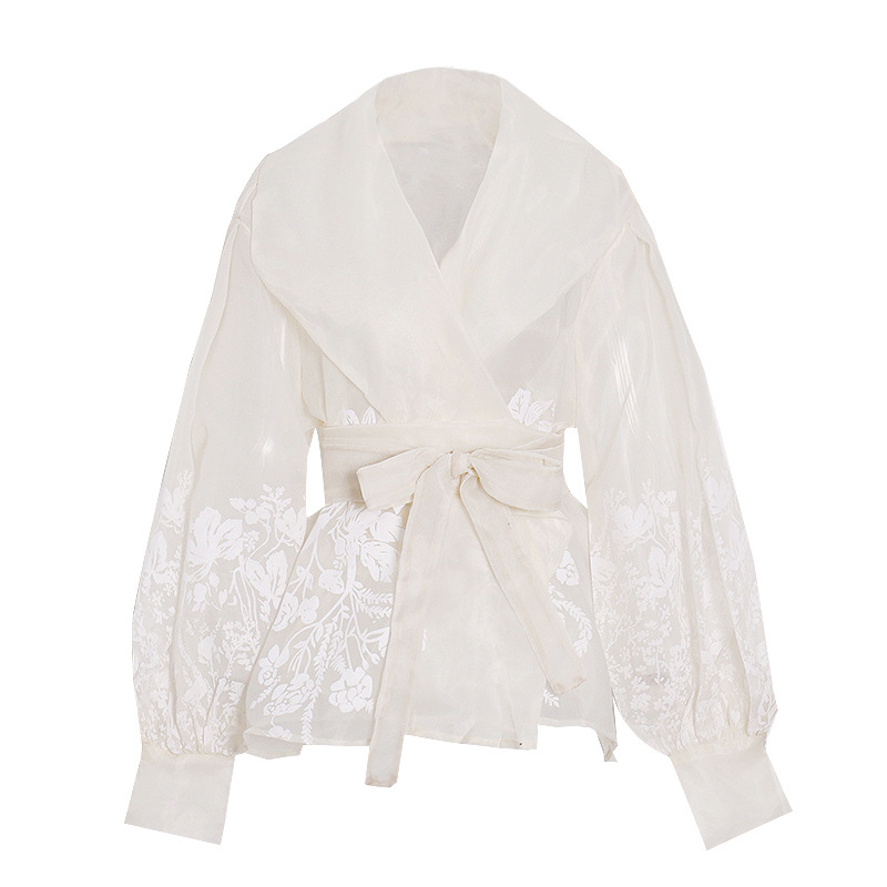 Retro Court Style Sexy Bubble Sleeve Lace-Up Blouse Shirt