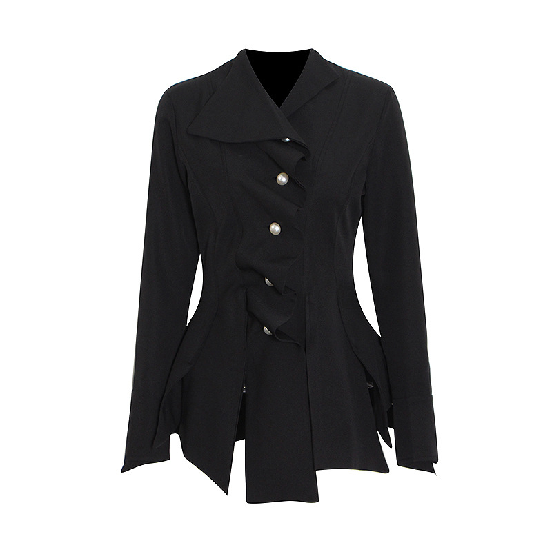Pleated Open Pearl Button Solid Color Short Shirt