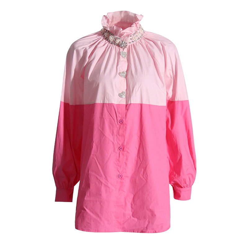 Casual Loose Fresh Sweet Color Blocking Shirt