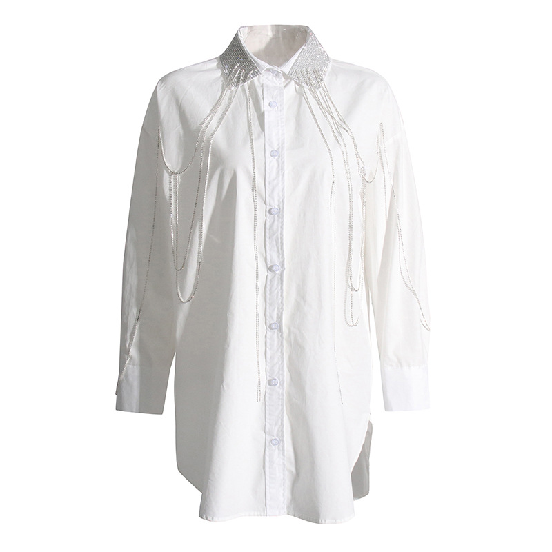 Lapel Casual Drill Tassel Patchwork Loose Single-Breasted Shirt