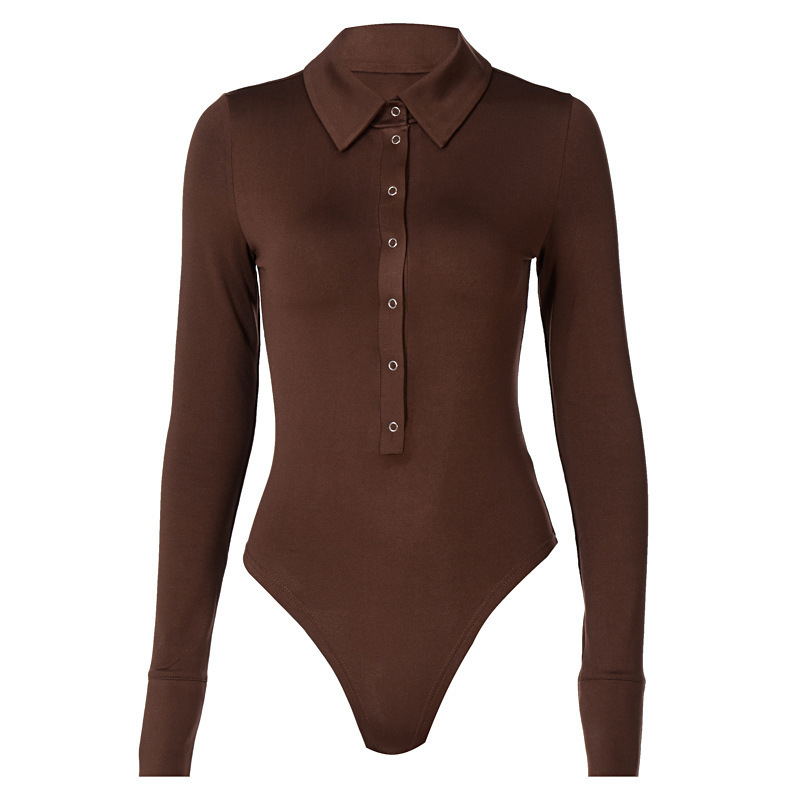 Sexy Button Lapel Long-Sleeved Jumpsuit