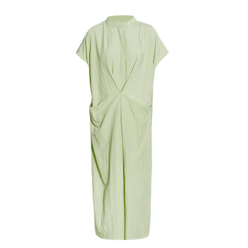 Solid Color Front Cross Thin Medium-Length Dress
