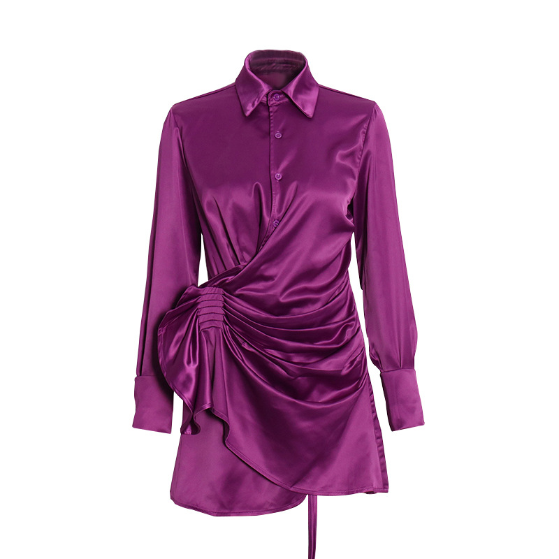 Satin Lapel Collar Splicing Magnanimous Short Dress