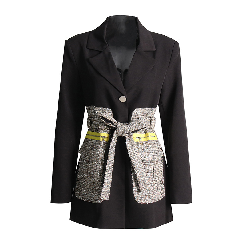 Tweed Big Pocket Patchwork Collision Color System Jacket