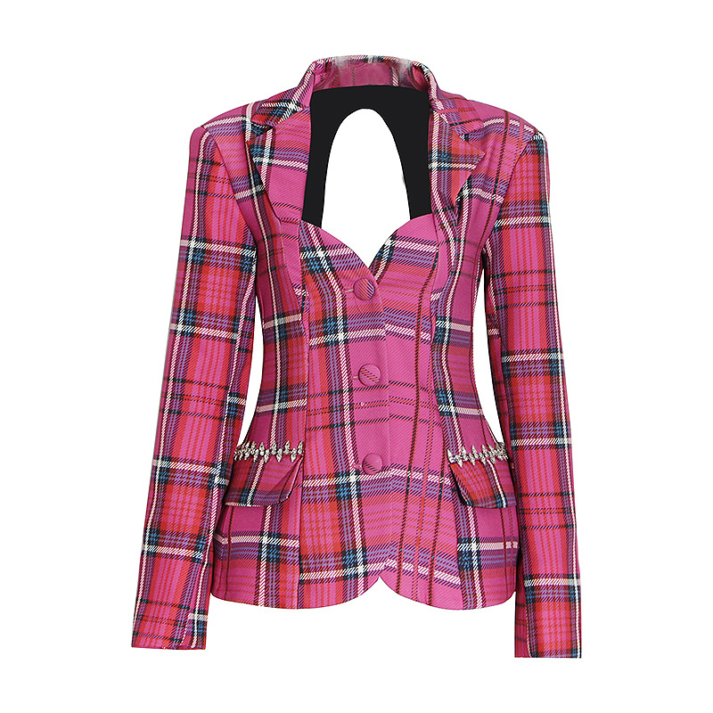 Single-Breasted Check Pattern Slim Short Women'S Jacket