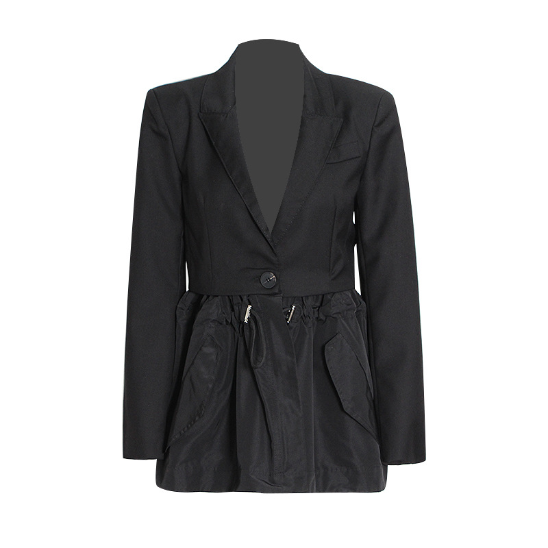 Patchwork Fabric Drawstring Waist Short Women'S Jacket