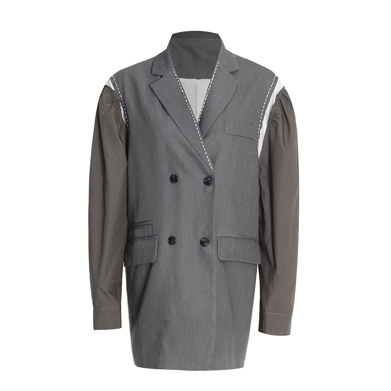 Lapel Collar Patchwork Shirt Sleeve Loose Blazer
