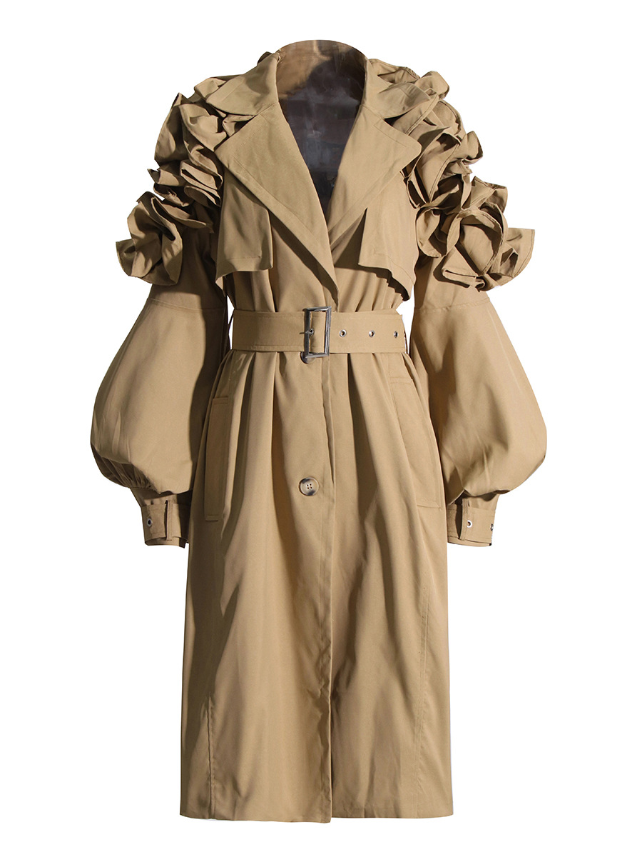 Lapel Collar Long Sleeve Ruffle Stitching Slimming Jacket
