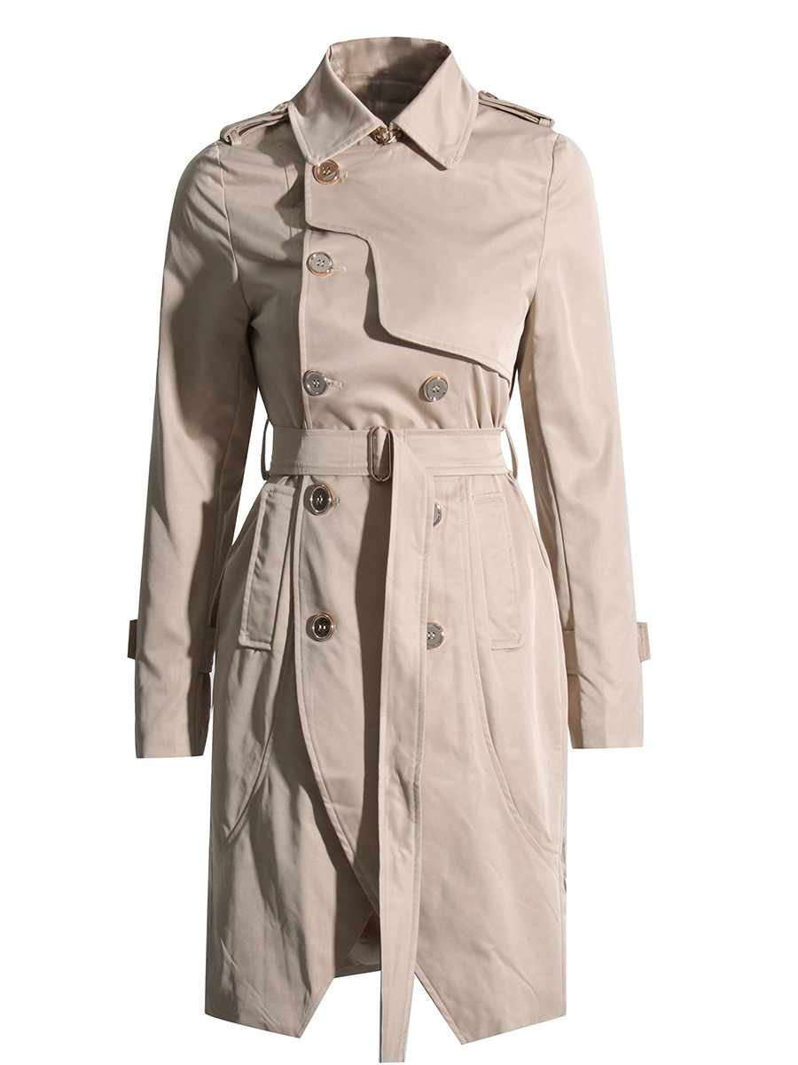 Lapel Irregular Long Sleeve Metal Buckle Lacing Coat