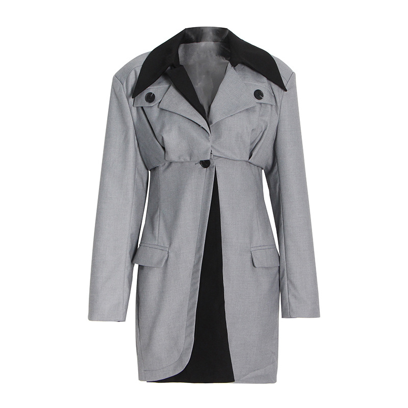 Lapel Stitching Removable Long Sleeve Pocket Jacket