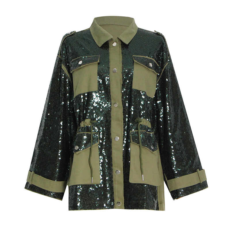 Heavy Work Sequin Patchwork Work Style Baseball Jacket