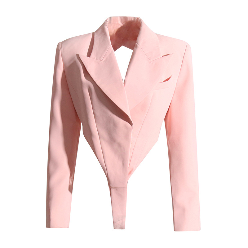 Hollow Backless Padded Shoulder Models One-Piece Blazer