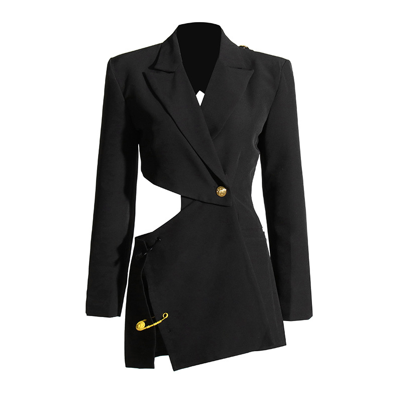 Hollow Backless Asymmetric Black Slim Jacket