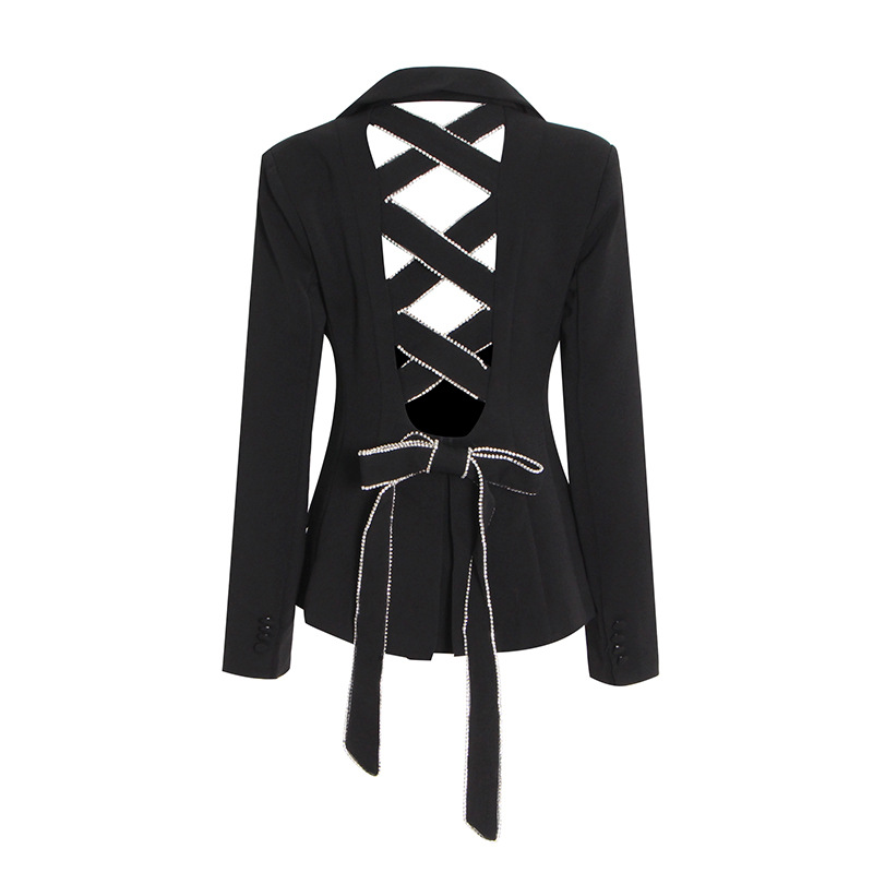 Back Studded Diamond Hollow Out Straps Suit