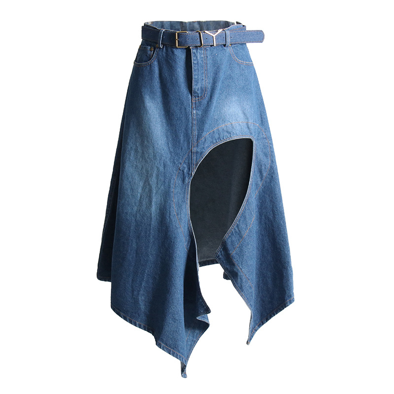 High-Waisted Splicing Irregular Leg-Baring Half Skirt