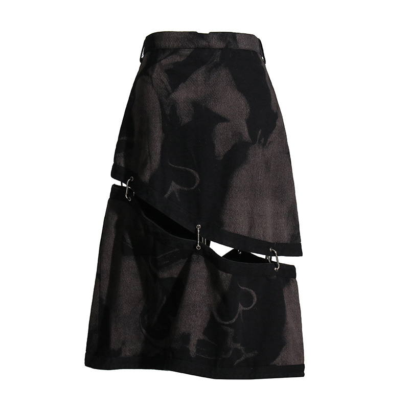 High Waist Metal Decoration Hollow Package Hip Skirt