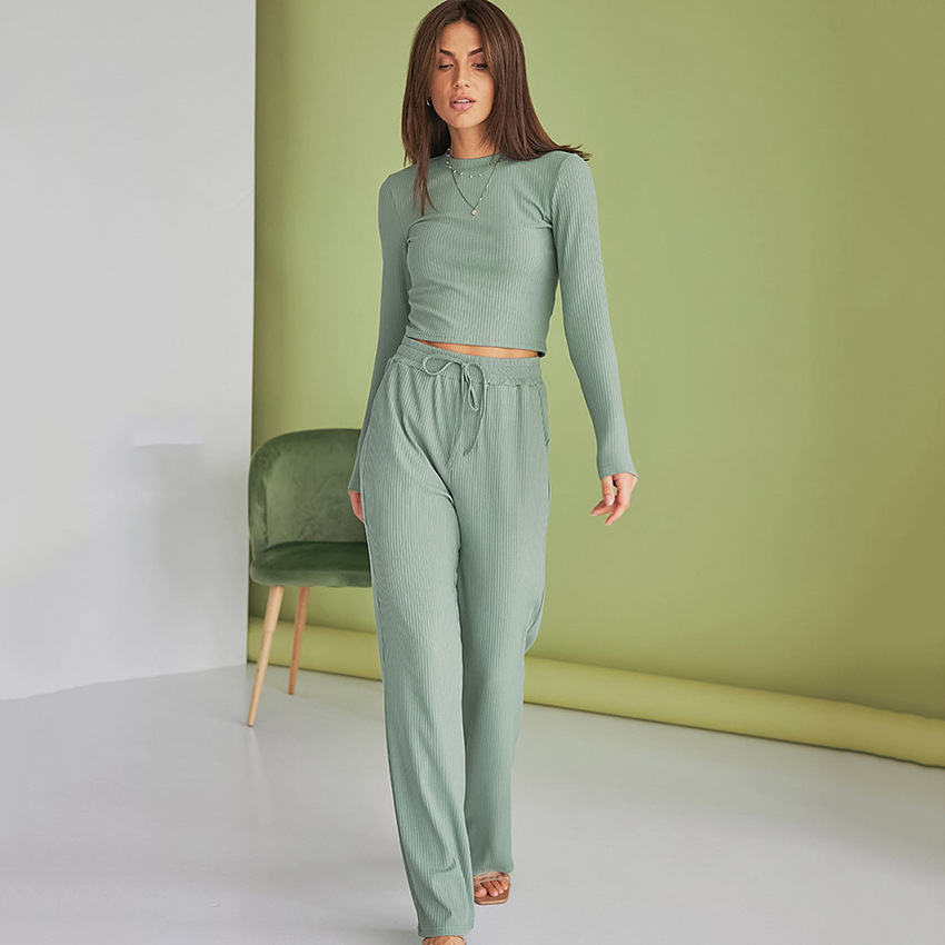 Striped Ribbed Long Sleeve And Long Pants Pajamas