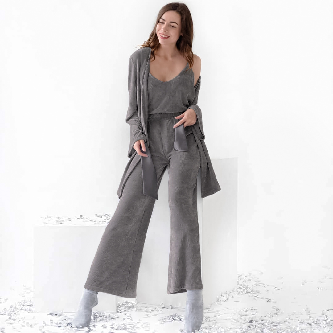 Striped Fleece Warm Suspenders Pants Straps Outer Robe