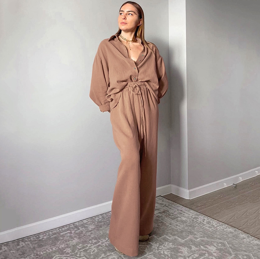 Shirt Pajamas Loose Double Gauze Long Sleeve Long Pants