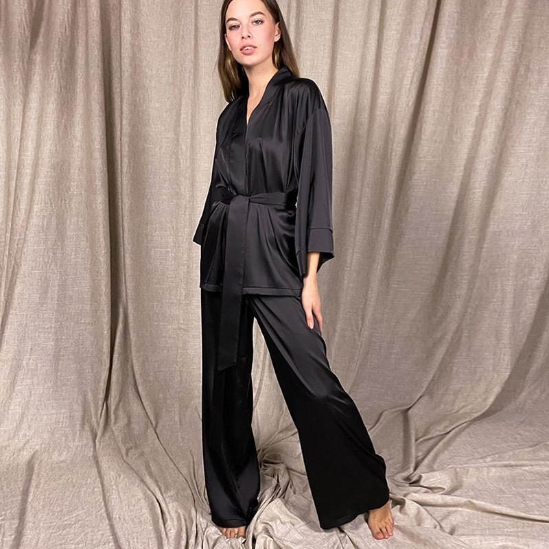 Satin Satin Satin Cardigan Laced Nightgown Pajama Pants