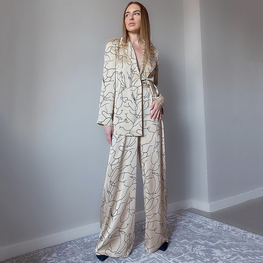 Printed Long-Sleeved Shirt Pajamas Loose Pants