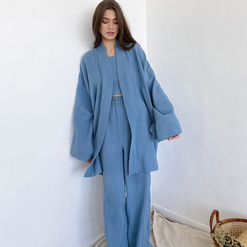 Long-Sleeved Loose Crepe Women'S Solid Nightgown