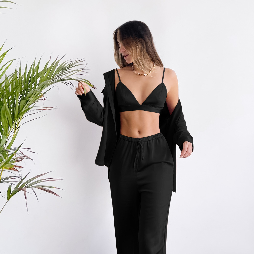 Lapel Shirt Satin Satin Satin Suspenders Underwear Pants