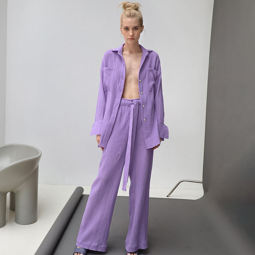 Crepe Pajamas For Women Laced Shirt Pajama Pants