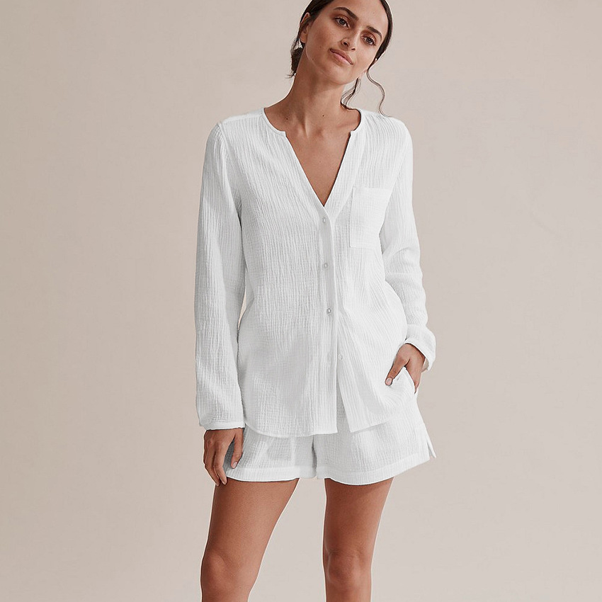 Double Gauze Long-Sleeved Shorts Air-Conditioning