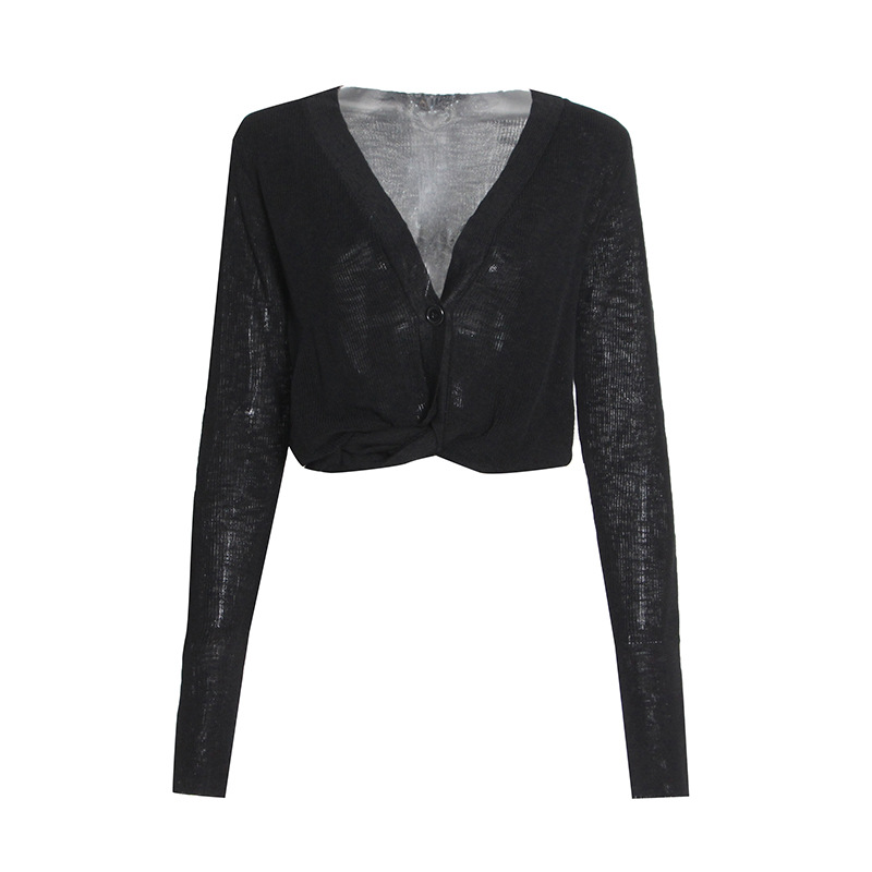 V-Neck Twist Knot Waistless Short Knitted Sweater
