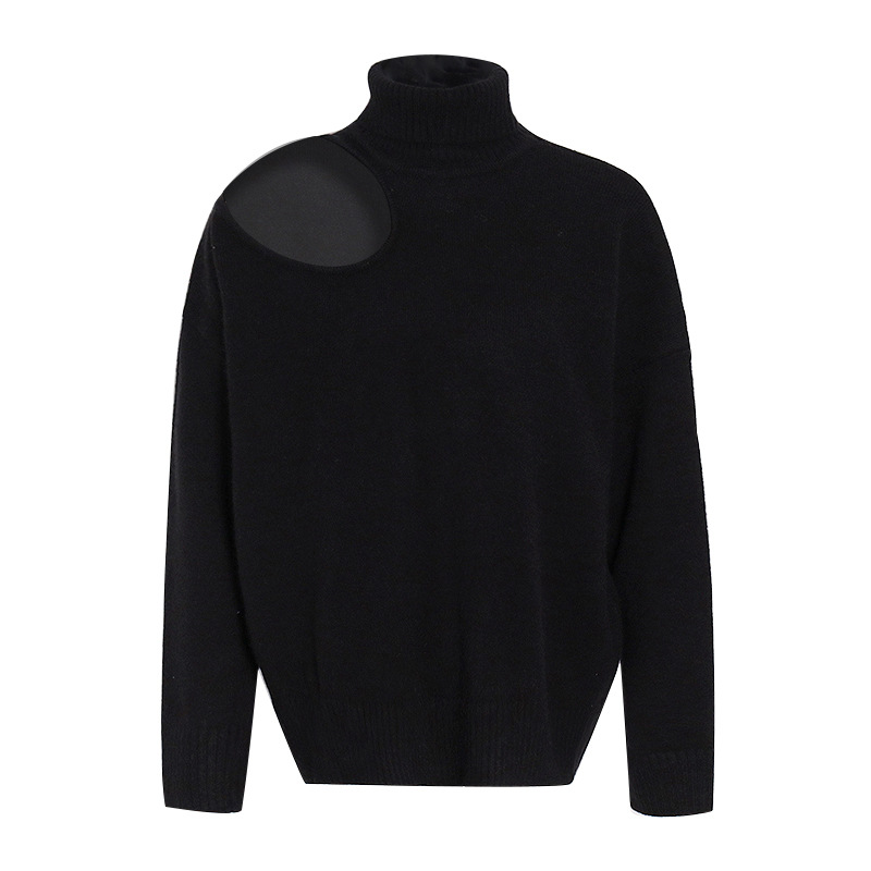 Strapless Solid High Neck Long-Sleeved Knit Sweater