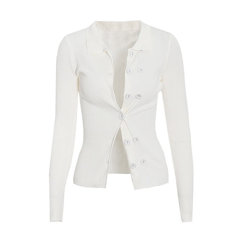 Solid Double-Breasted Lapel Simple Short Sweater